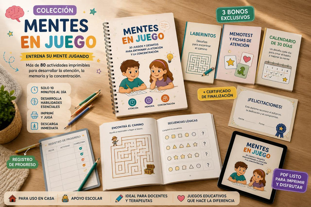 MENTES EN JUEGO | 80 Actividades Imprimibles para Atención, Memoria y Lógica.