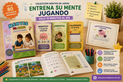 MENTES EN JUEGO | 80 Actividades Imprimibles para Atención, Memoria y Lógica.